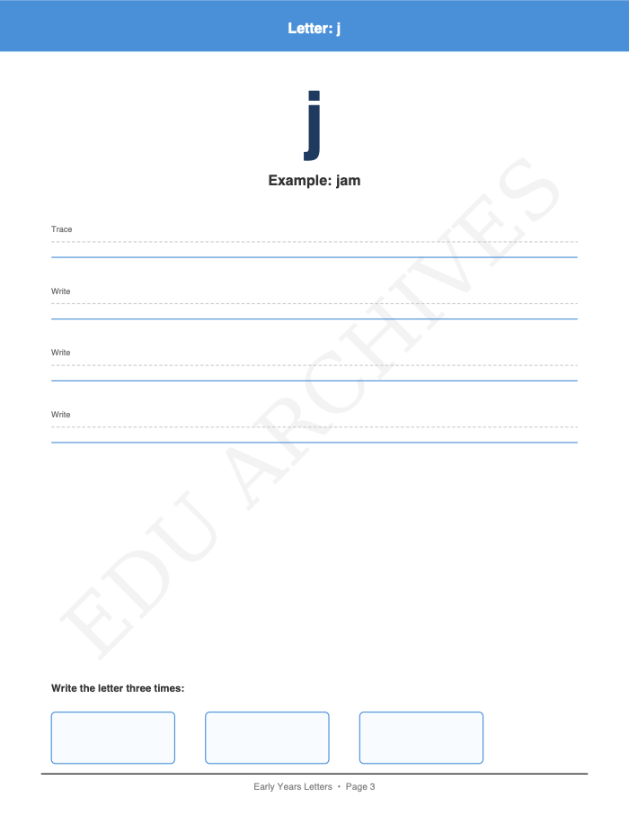 Letters j v w x y z zz qu: Letters j v w x y z zz qu: Page 3: Letter: j