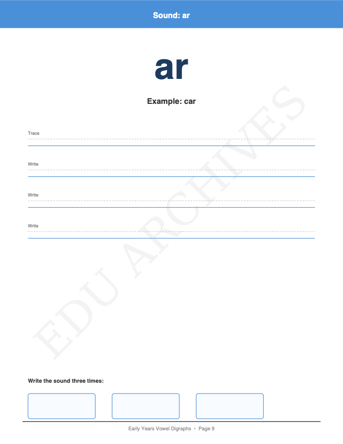 Vowel Digraphs and Trigraphs: Vowel Digraphs and Trigraphs: Page 9: Sound: ar