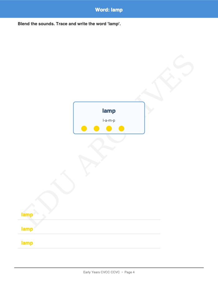 CVCC and CCVC Words: CVCC and CCVC Words: Page 4: Word: lamp