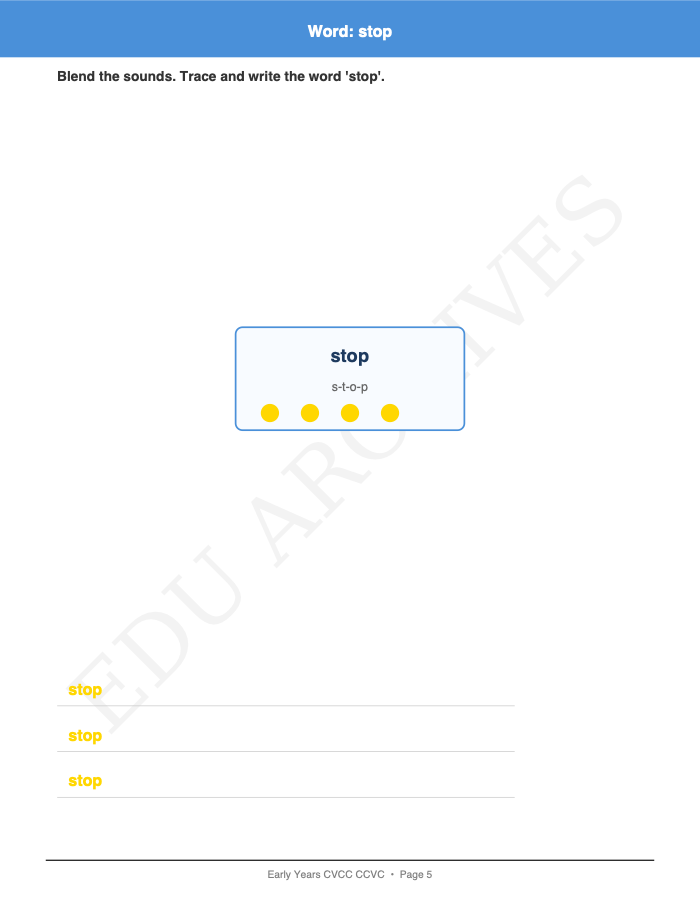 CVCC and CCVC Words: CVCC and CCVC Words: Page 5: Word: stop