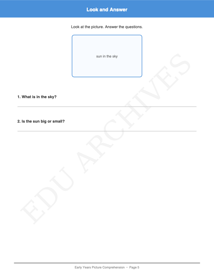 Picture Comprehension: Picture Comprehension: Page 5: Look and Answer