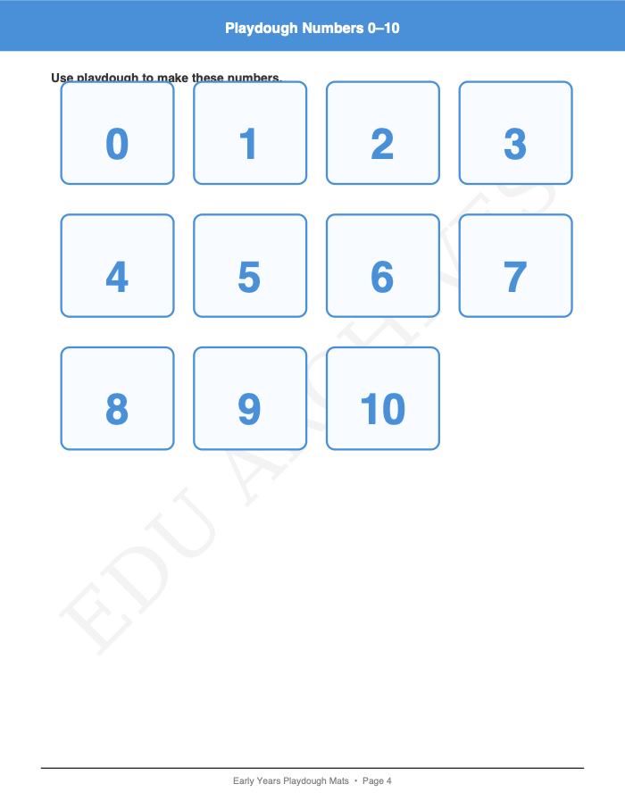 Playdough Mats: Playdough Mats: Page 4: Playdough Numbers 0–10