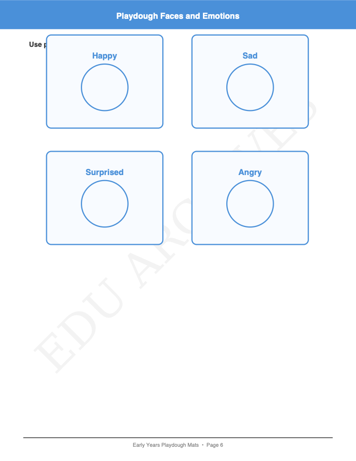 Playdough Mats: Playdough Mats: Page 6: Playdough Faces and Emotions