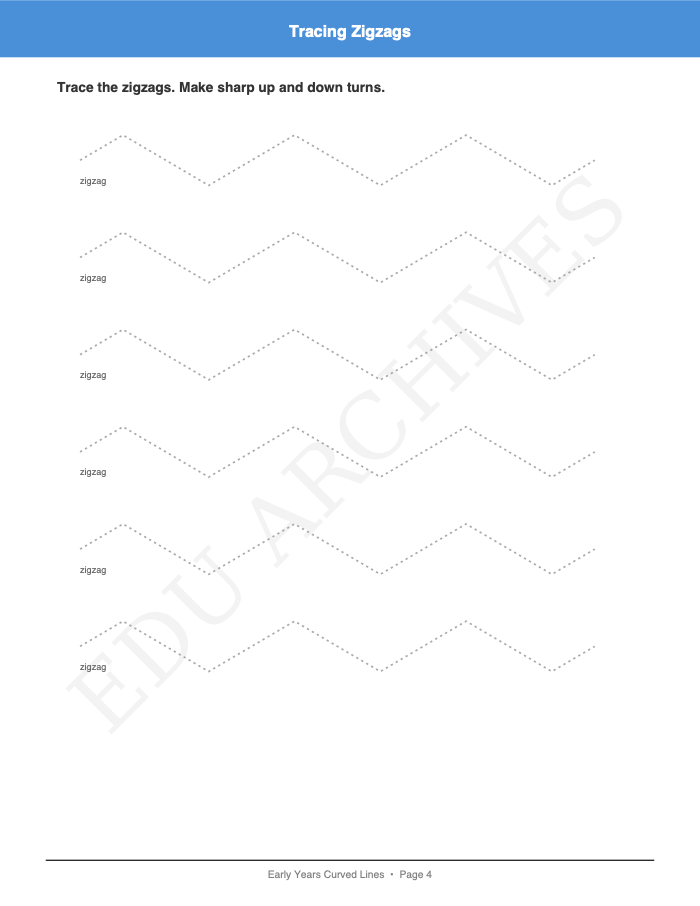 Curved Lines: Curved Lines: Page 4: Tracing Zigzags