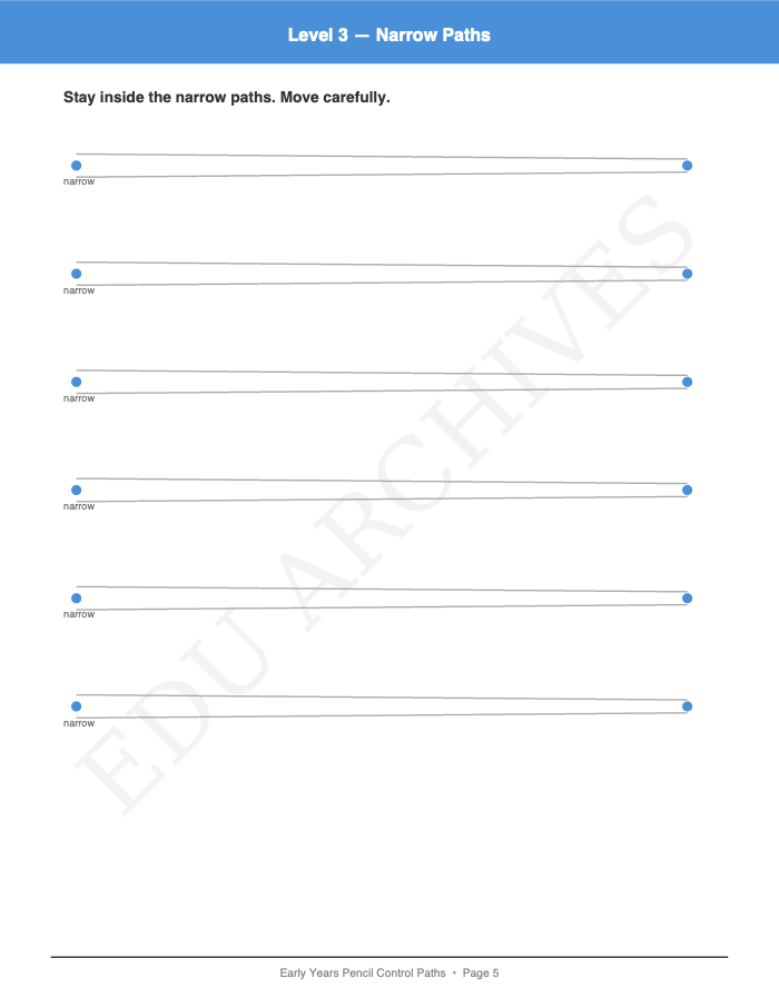 Pencil Control Paths: Pencil Control Paths: Page 5: Level 3 — Narrow Paths