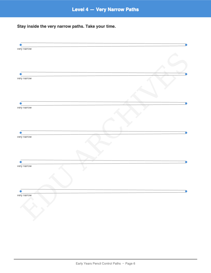 Pencil Control Paths: Pencil Control Paths: Page 6: Level 4 — Very Narrow Paths