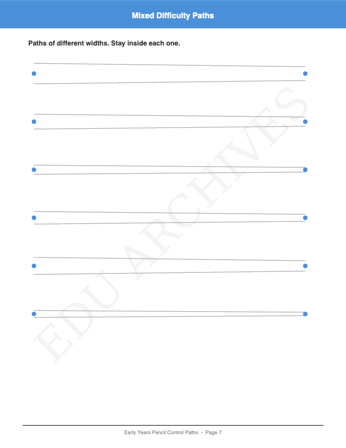 Pencil Control Paths: Pencil Control Paths: Page 7: Mixed Difficulty Paths