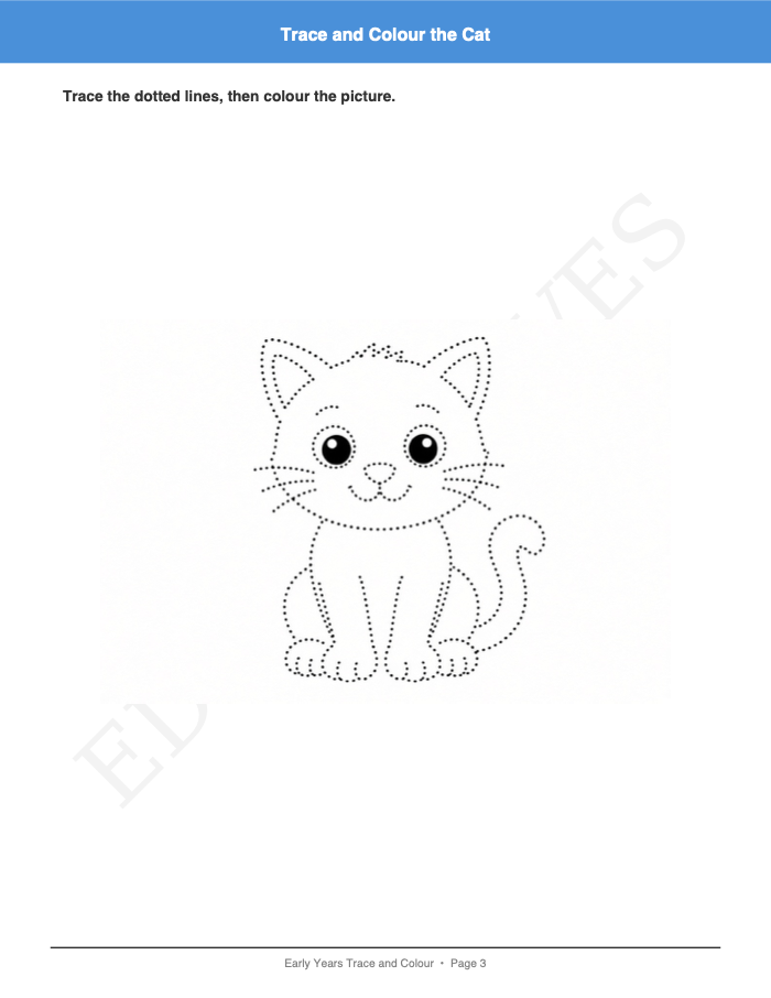 Trace and Colour: Trace and Colour: Page 3: Trace and Colour the Cat