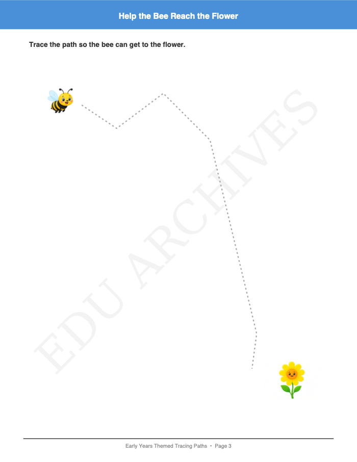 Themed Tracing Paths: Themed Tracing Paths: Page 3: Help the Bee Reach the Flower