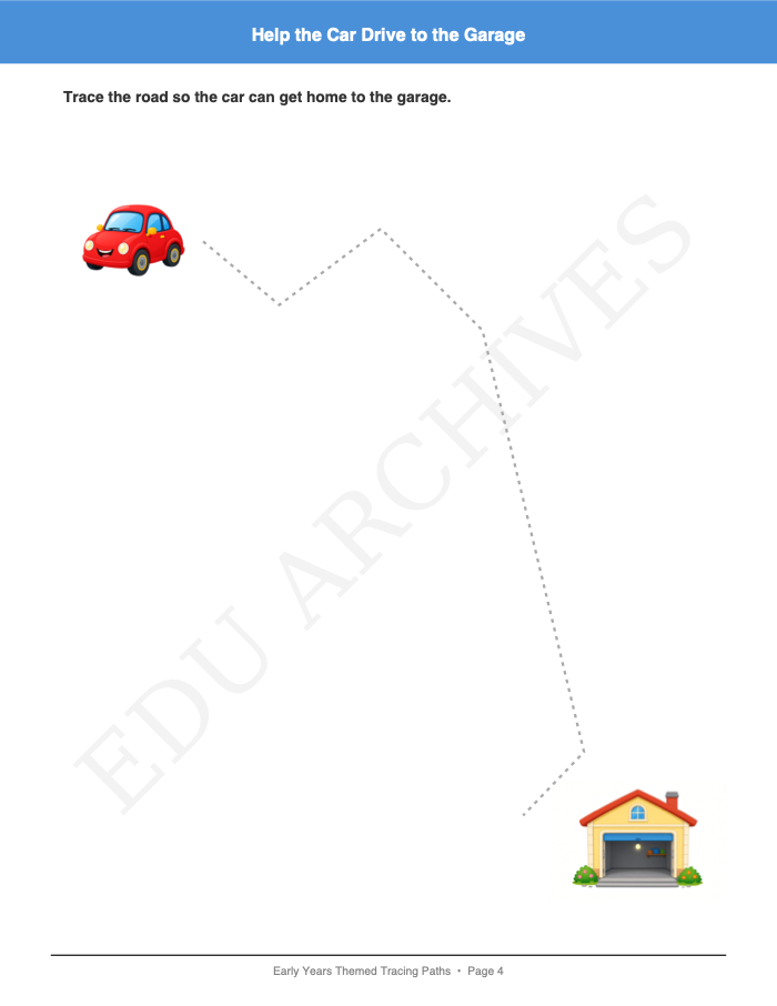 Themed Tracing Paths: Themed Tracing Paths: Page 4: Help the Car Drive to the Garage