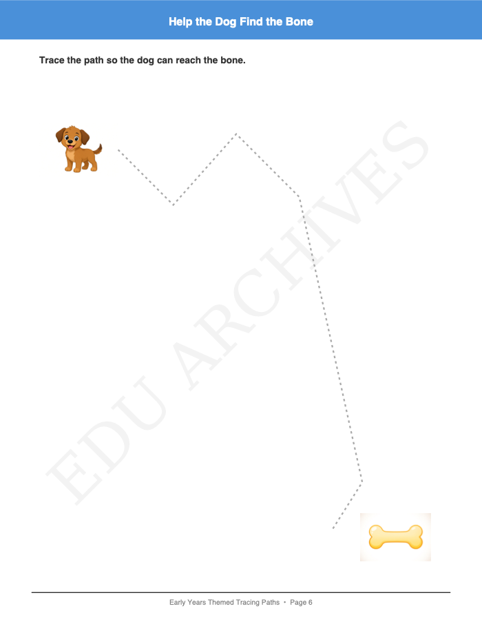 Themed Tracing Paths: Themed Tracing Paths: Page 6: Help the Dog Find the Bone