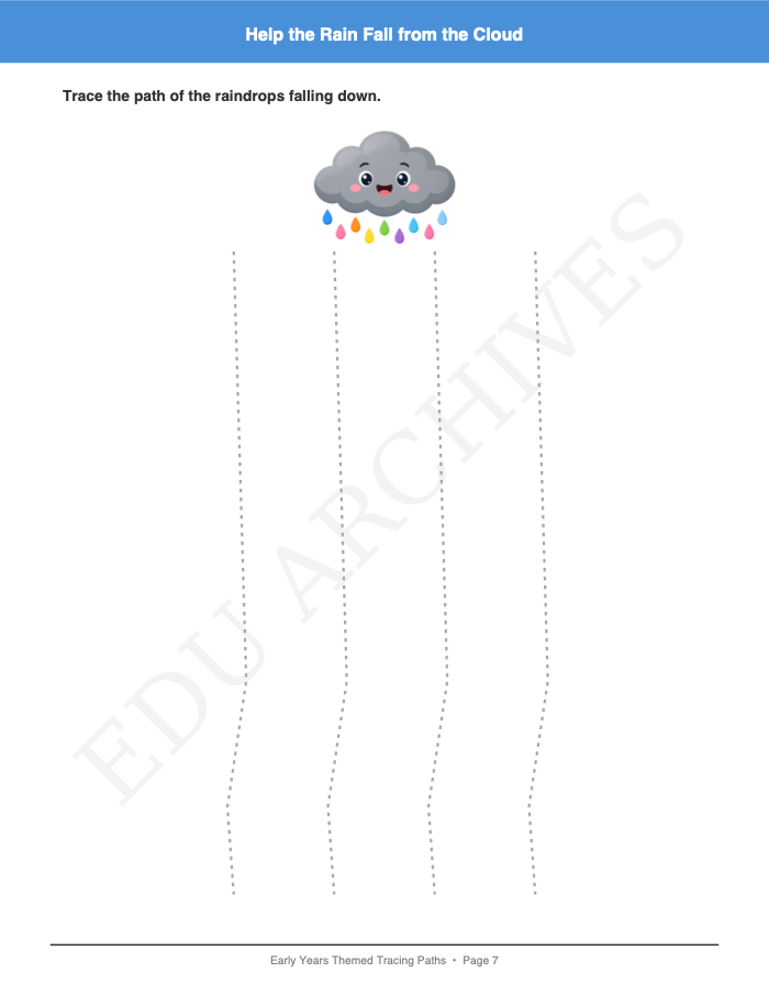 Themed Tracing Paths: Themed Tracing Paths: Page 7: Help the Rain Fall from the Cloud