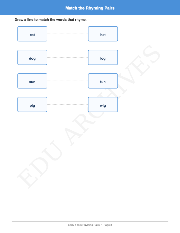 Rhyming Pairs: Rhyming Pairs: Page 3: Match the Rhyming Pairs