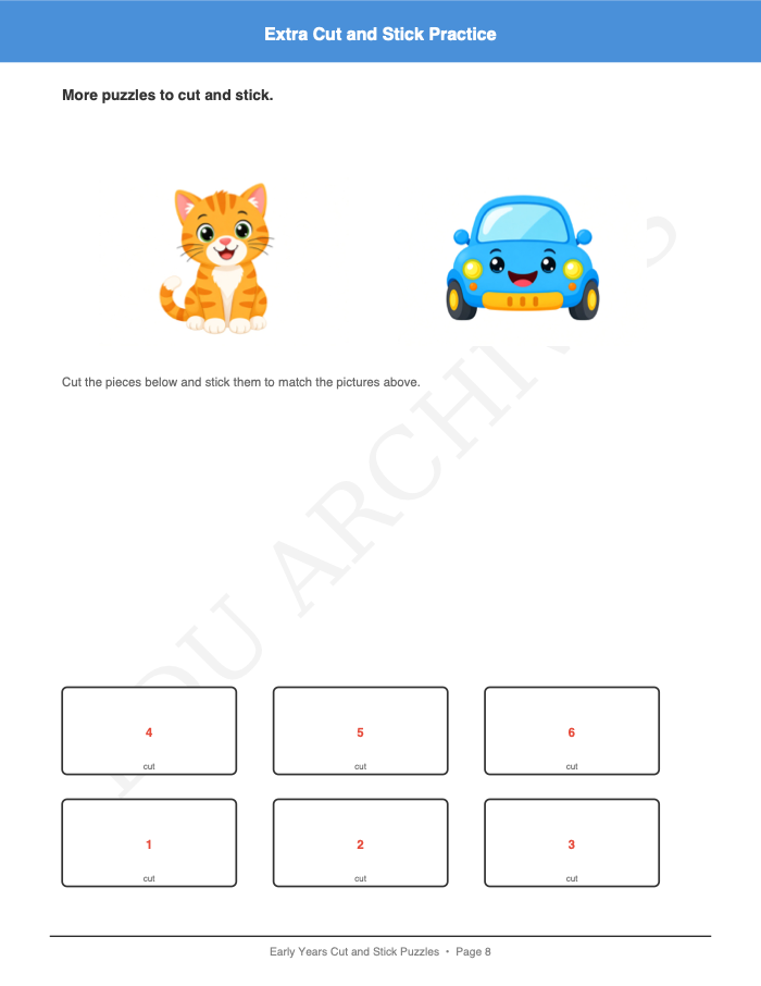 Cut and Stick Picture Puzzles: Cut and Stick Picture Puzzles: Page 8: Extra Cut and Stick Practice