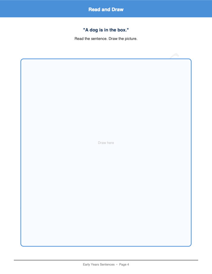 Sentence Reading and Drawing: Sentence Reading and Drawing: Page 4: Read and Draw