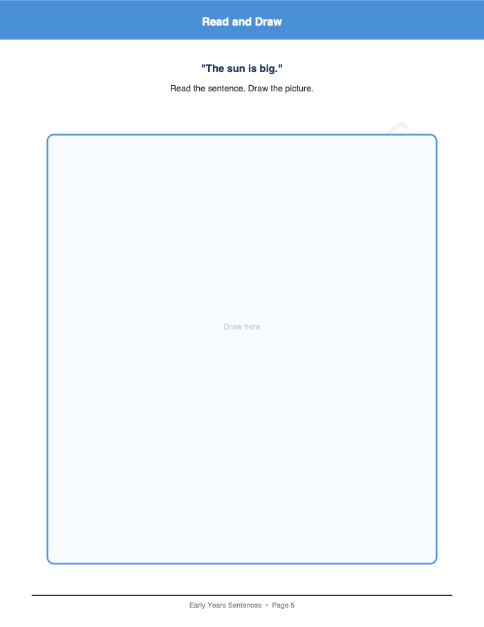 Sentence Reading and Drawing: Sentence Reading and Drawing: Page 5: Read and Draw
