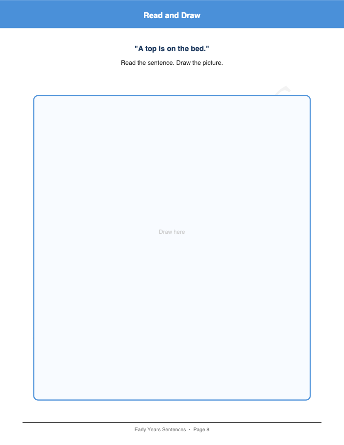 Sentence Reading and Drawing: Sentence Reading and Drawing: Page 8: Read and Draw