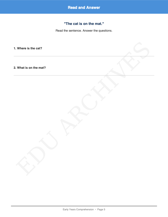 Short Sentence Reading Comprehension: Short Sentence Reading Comprehension: Page 3: Read and Answer