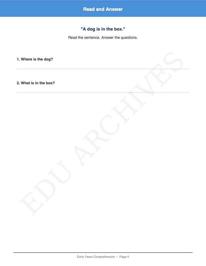 Short Sentence Reading Comprehension: Short Sentence Reading Comprehension: Page 4: Read and Answer