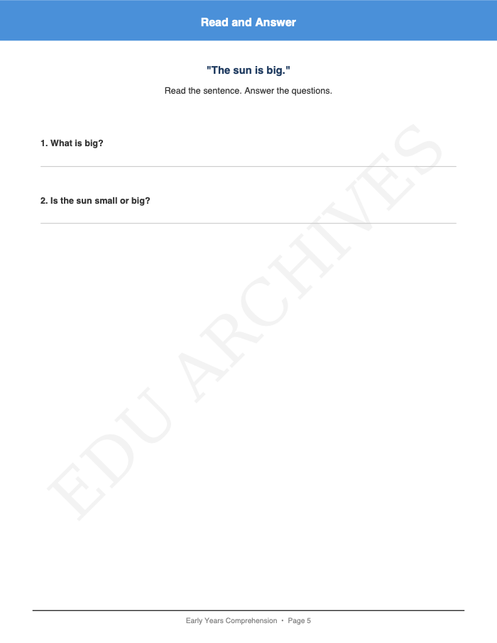 Short Sentence Reading Comprehension: Short Sentence Reading Comprehension: Page 5: Read and Answer