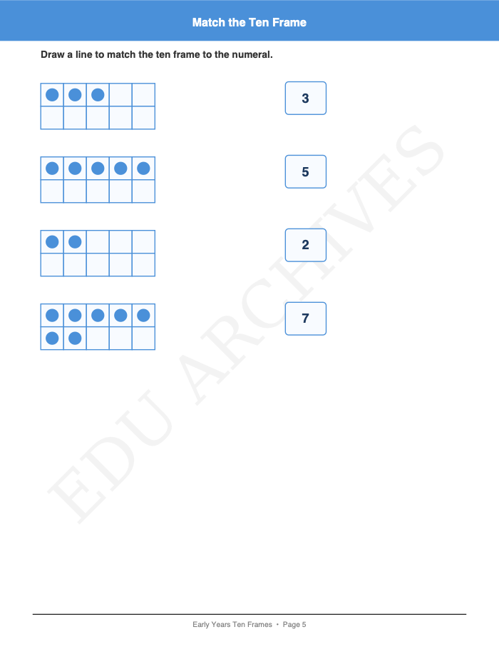 Ten Frames: Ten Frames: Page 5: Match the Ten Frame