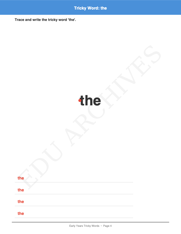 Tricky Words: Phase 2: Tricky Words: Phase 2: Page 4: Tricky Word: the