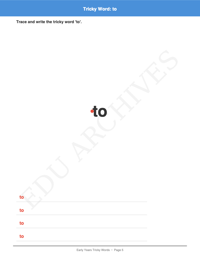Tricky Words: Phase 2: Tricky Words: Phase 2: Page 5: Tricky Word: to