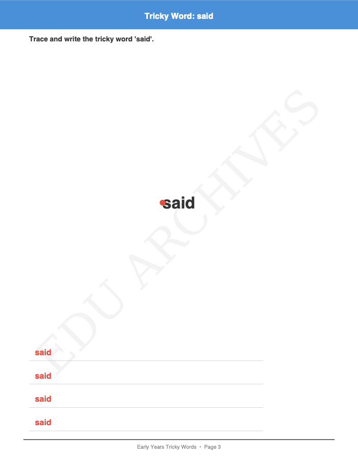 Tricky Words: Phase 4: Tricky Words: Phase 4: Page 3: Tricky Word: said