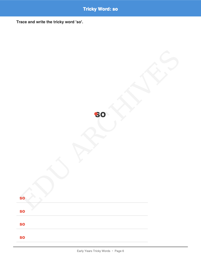 Tricky Words: Phase 4: Tricky Words: Phase 4: Page 6: Tricky Word: so