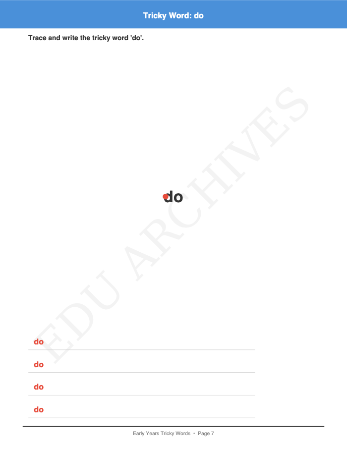Tricky Words: Phase 4: Tricky Words: Phase 4: Page 7: Tricky Word: do