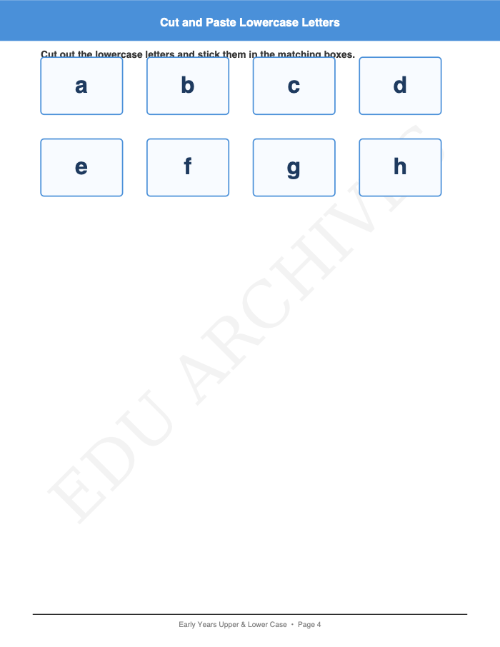 Upper and Lower Case Matching: Upper and Lower Case Matching: Page 4: Cut and Paste Lowercase Letters