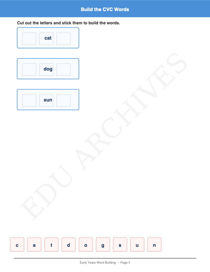 VC and CVC Word Building: VC and CVC Word Building: Page 4: Build the CVC Words