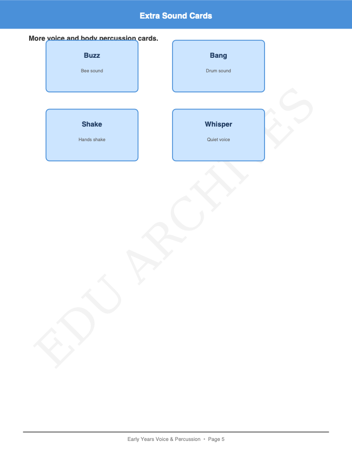 Voice Sounds and Body Percussion Cards: Voice Sounds and Body Percussion Cards: Page 5: Extra Sound Cards