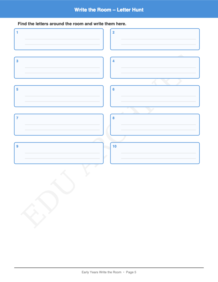 Write the Room: Write the Room: Page 5: Write the Room – Letter Hunt